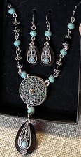Necklace and Earring Set Faux Turquoise Blue Fashion Silver Tone