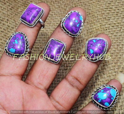 Blue Turquoise Gemstone 5pcs Rings Lot 925 Silver Plated Jewelry FR-2129