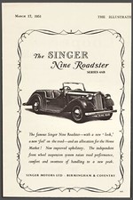 1951 Singer Nine Roadster Series 4AB Convertible Vintage Print Ad Wall Art Decor