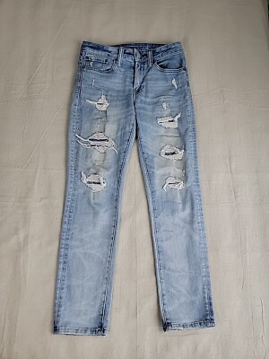 American Eagle Outfitters Jeans Mens 28x28 Distressed Stretch Light Blue  Paint