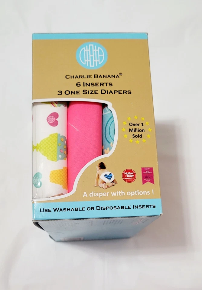 Charlie Banana 3 One Size Cloth Diapers And 6 Inserts Brand New Sealed  - Image 2 of 4