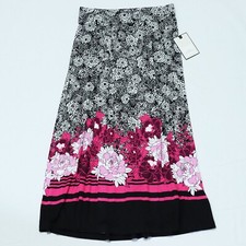 Dana Buchman Women's Floral Knit Maxi Skirt S Small Long Pull-On Black Pink NEW