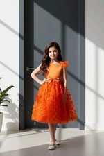 Orange Tulle Overlay Easter Pagent Church Party Butterfly Dress Size 5T