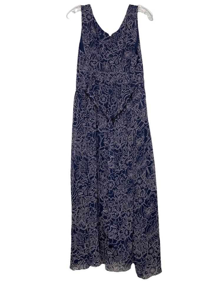 Motherhood Maternity Dress Size XL Maxi Sleeveless, V-Neck, Ties Navy Floral - Image 4 of 4