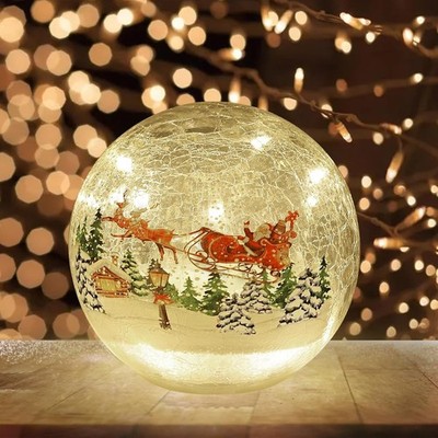 Glass Christmas Lamp - 5.5 Inch Battery Operated Glass Globe Lamp with Santa 
