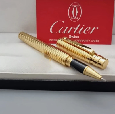 Cartier Santos de Cartier Rollerball Pen   Full Gold Design   Luxury Pen w/box