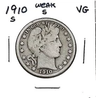 1910 "S" Barber Half Dollar***VG***
