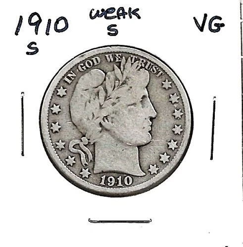 1910 "S" Barber Half Dollar***VG***