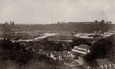 Singapore View From Pear Hill River Town Buildings Landscape Vtg. Photo 19thC.