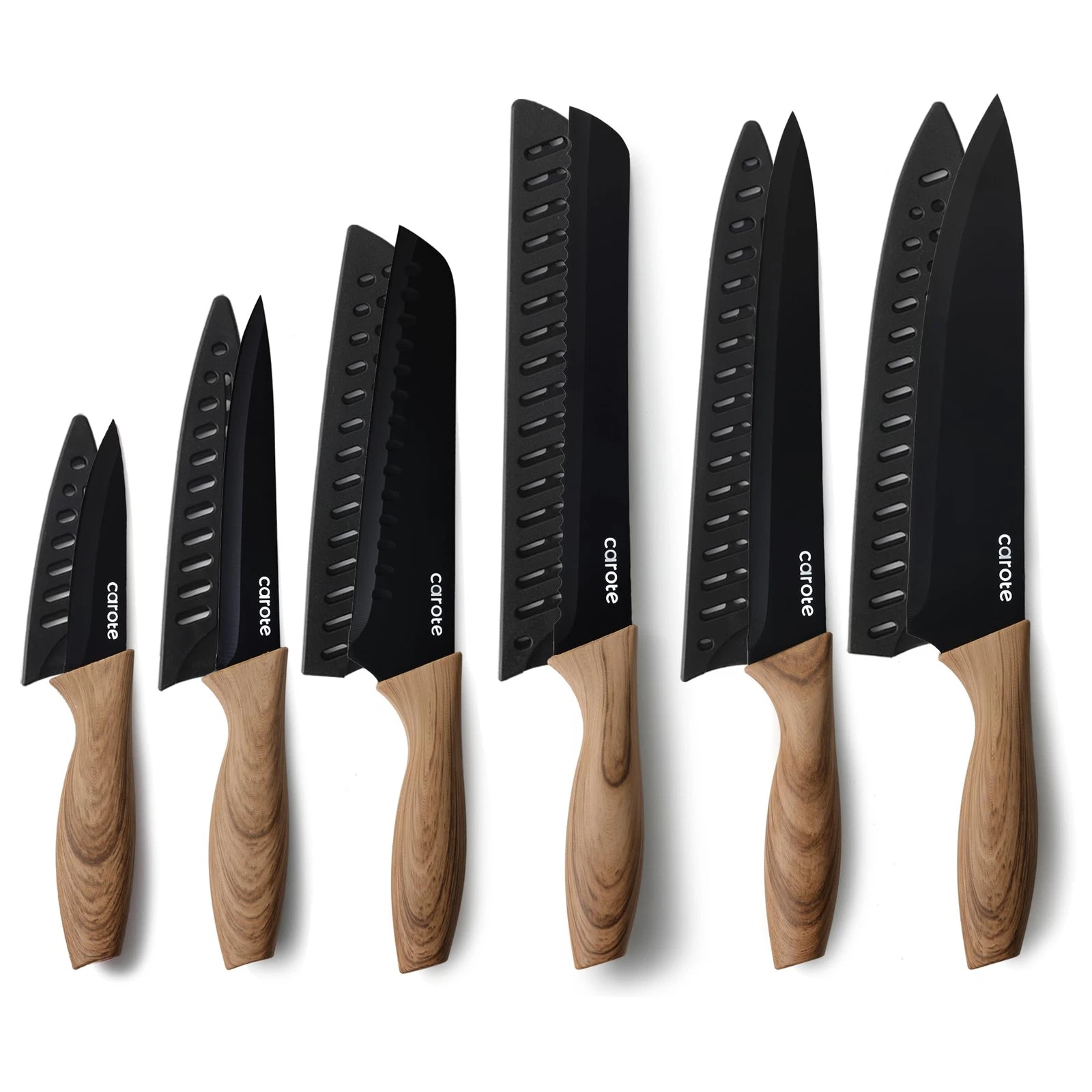 Knife Set 12PC Stainless Steel Nonstick Ceramic Coating Black A10077 CAROTE