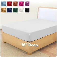 16" Deep Fitted Sheet Queen King Size Elastic Corner Mattress Cover Bed Sheets