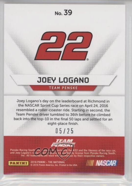 2016 Panini National Convention Cracked Ice Thick Stock /25 Joey Logano #39 - Image 2 of 2
