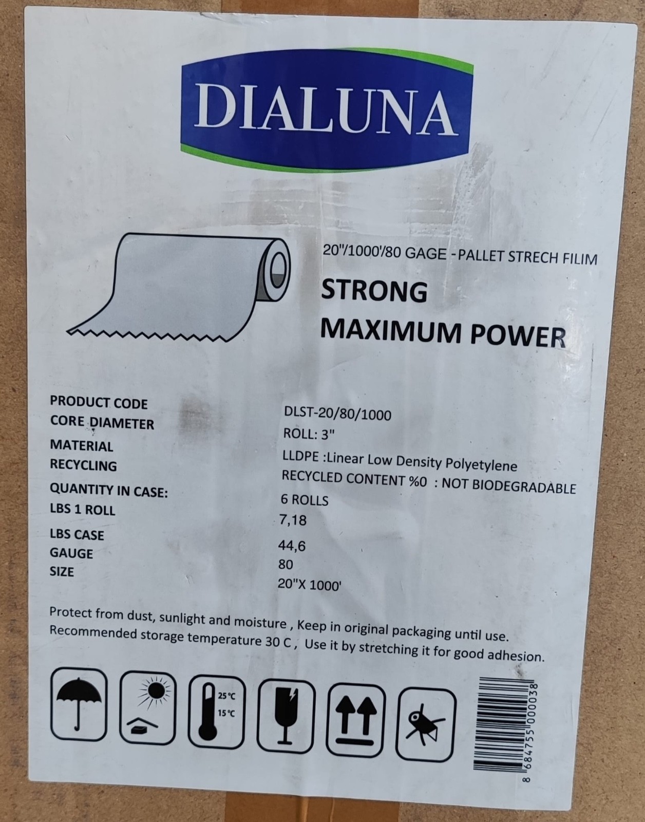 Strong Pallet Stretch Film Hand Shrink Wrap Clear 20" 1000' 80 Gauge 1 ROLL 