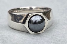 Georg Jensen Sterling Silver Hematite Ring 595 Size T 1/2 UK 62 14g