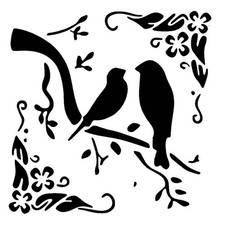 Really Great Stencils, Birds Blooms Stencil, 6x6", Lovebirds, Flowers, Branch