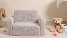New Kids Extra Wide 2-in-1 Sherpa Chair Soft Toddler Couch Fold-Out, Grey