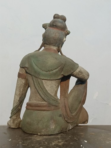 Chinese Old Wood Carved Bodhisattva Kwan-yin Statue Wooden Painted Sculpture Art - Picture 2 of 2