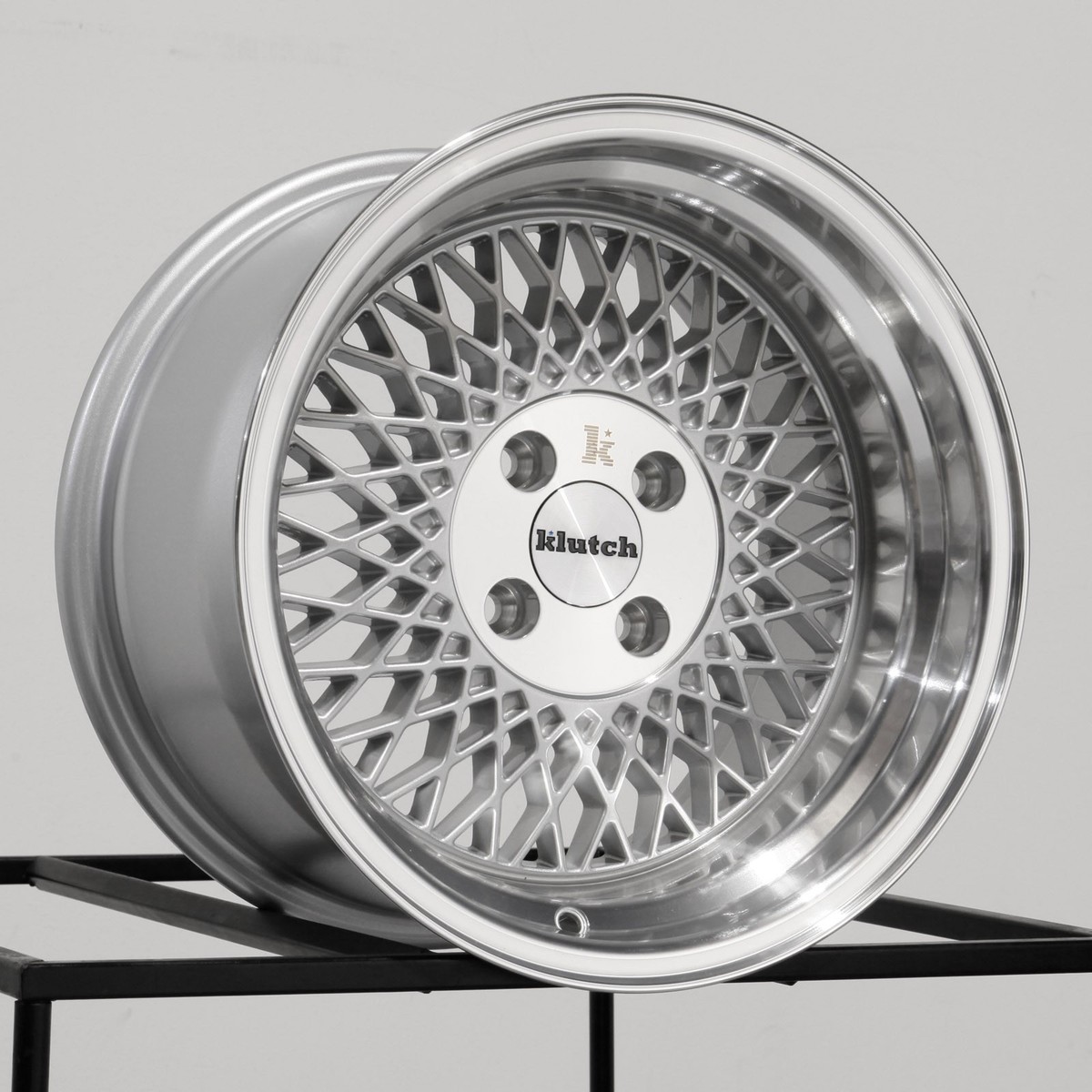 One 15x8.5 Klutch SL1 4x100 17 Silver Machined Lip Wheel Rim 73.1
