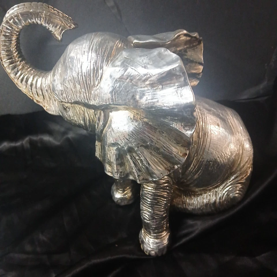 Lucky Elephant Statue H9.5" X W7.5"   SILVER TONE.  - Image 3 of 4