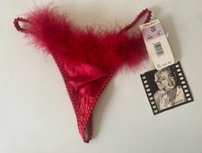 Vtg 90s Marilyn Monroe Warners 100 Silk Thong Panty Feather Trim NWT One Size