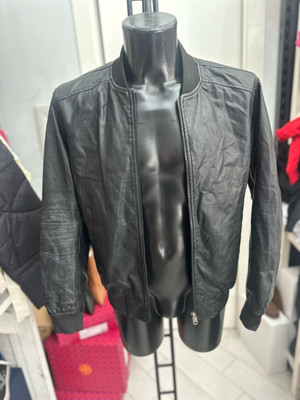 Cotton & Silk Faux Leather Jacket Used Men's Size M Black LLV1533