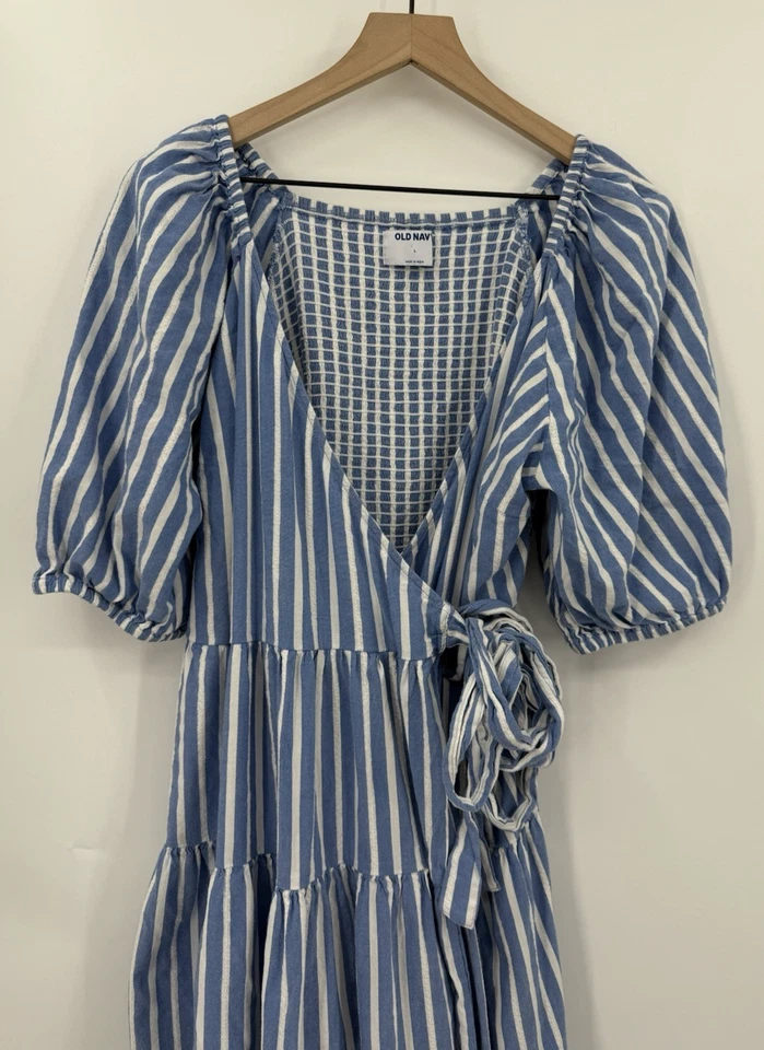 Старый темно-синий надежном платье женщин большой синий белый в полоску хлопок курорт опрятный - Изображение 2 из 4