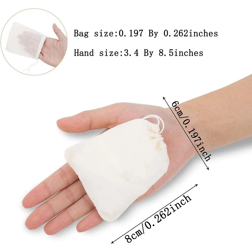 Reusable Cotton Drawstring Gauze Bags 50 Pack White 6x8cm Microwave Safe - Image 2 of 4