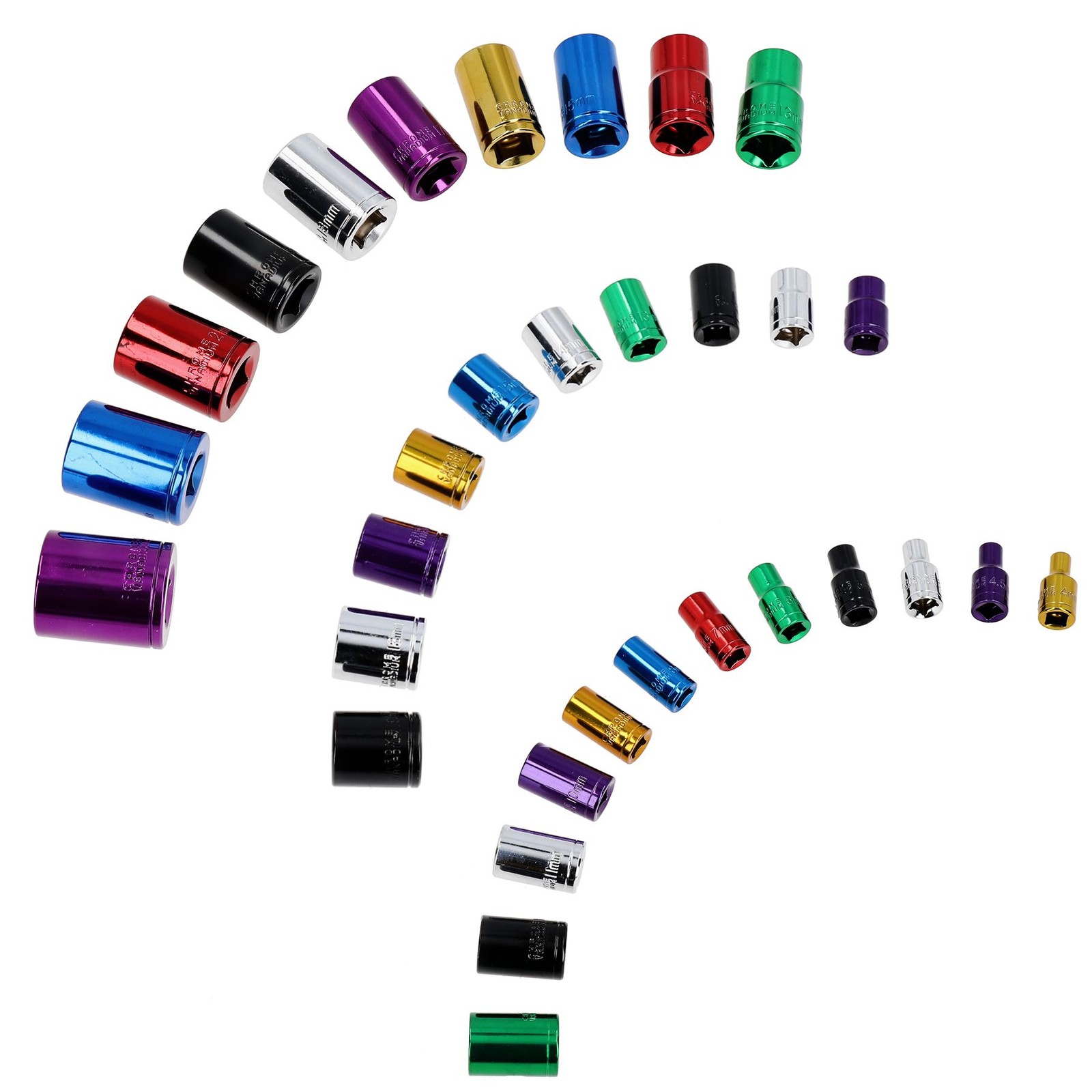 Metric Mixed Drive 1/4” 3/8” + 1/2"" Shallow Colour Coded Sockets 4 – 24mm 32pc