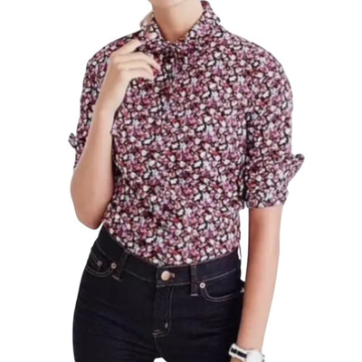 Crew Liberty Art Fabrics Tie Neck Tuxedo Shirt Sarah Floral Print  Cotton