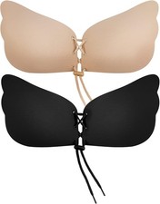 Bafully Invisible Adhesive Strapless Bra 2 Pack Sticky Push Up Silicone Bra wit