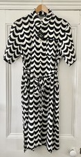 Uniqlo Marimekko Womens Black White Short-Sleeve Linen Blend Dress S UK 10 EU 38