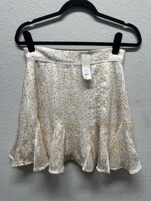 Medium Francesca's Tan and Gold Star Mini Ruffle SKIRT, New and Worn Once