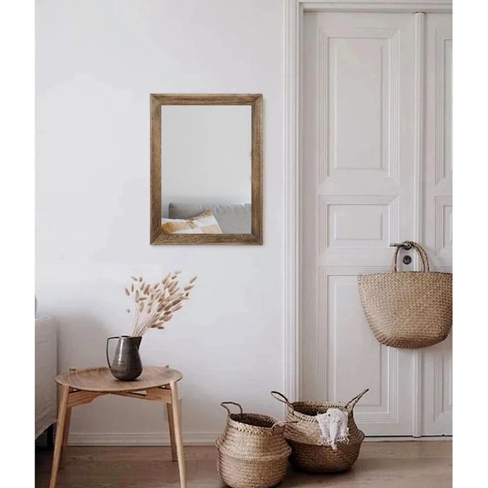 Espejo de pared decorativo rectangular de madera rústica con marco para dormitorio L Foto 4 de 4