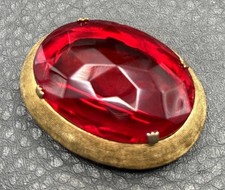Vintage 80s Mogul Style Gold Tone Red Faceted...