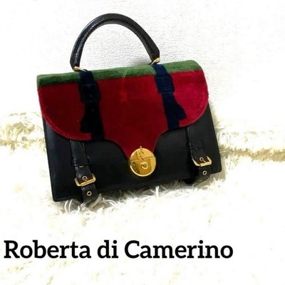 ROBERTA DI CAMERINO Handbag Leather Accordion Black Vintage Authentic From Japan