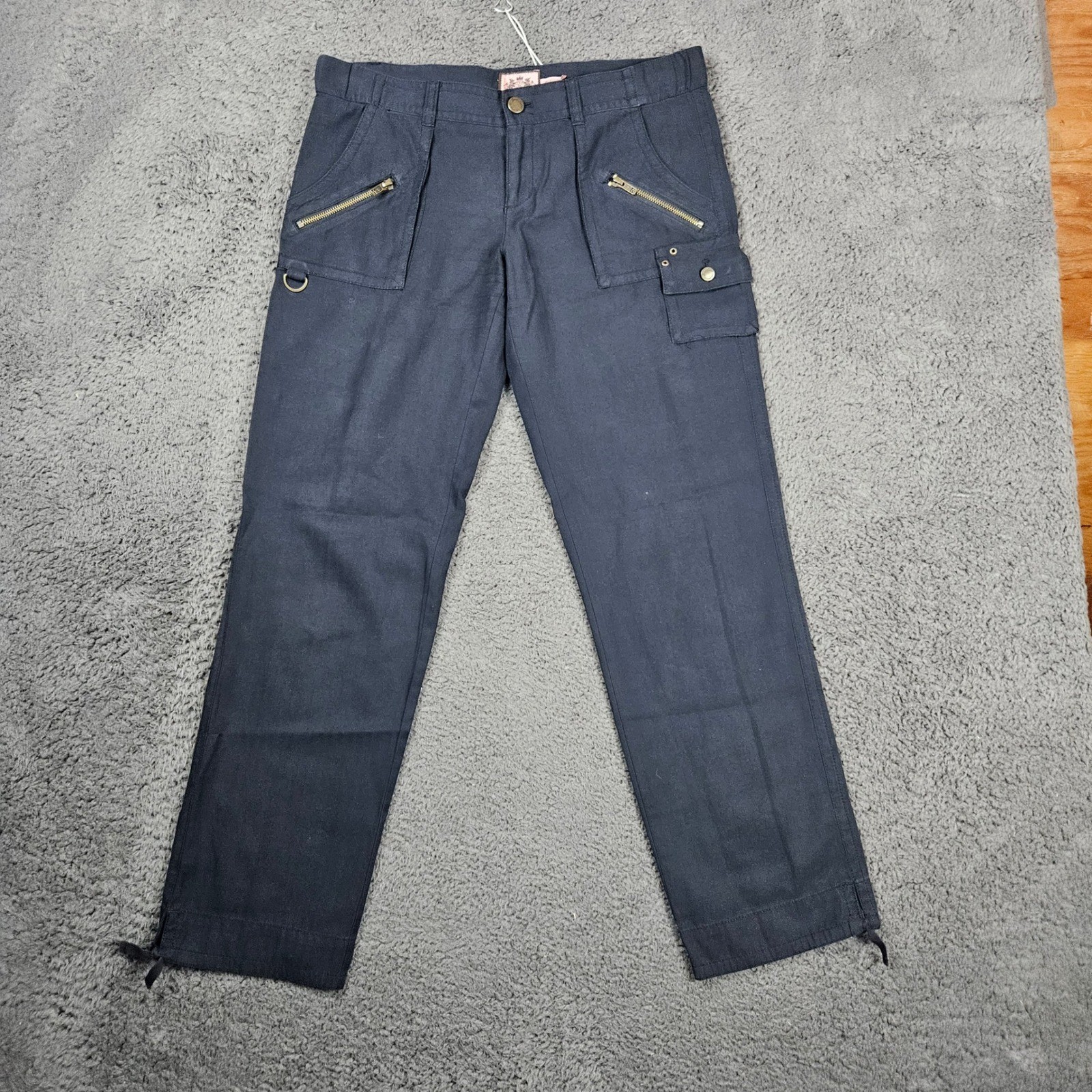 Juicy Couture Women's Cargo Pants Low Rise Zip Pockets Black Size 4