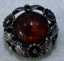 n.e. from denmark, alte Brosche, Sterling Silber mit Bernstein besetzt 