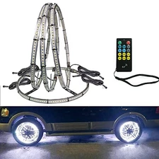 4Pcs 17in Double Row Wheel Ring Lights White LED with APP RF Remote Control 