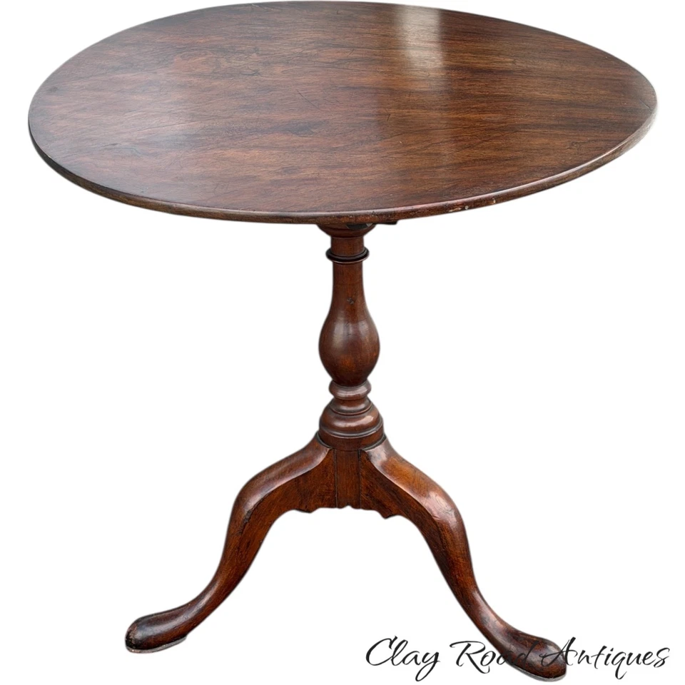 Antique walnut Queen Anne tea table 1760 18th birdcage tilt  pad feet country - Image 3 of 4