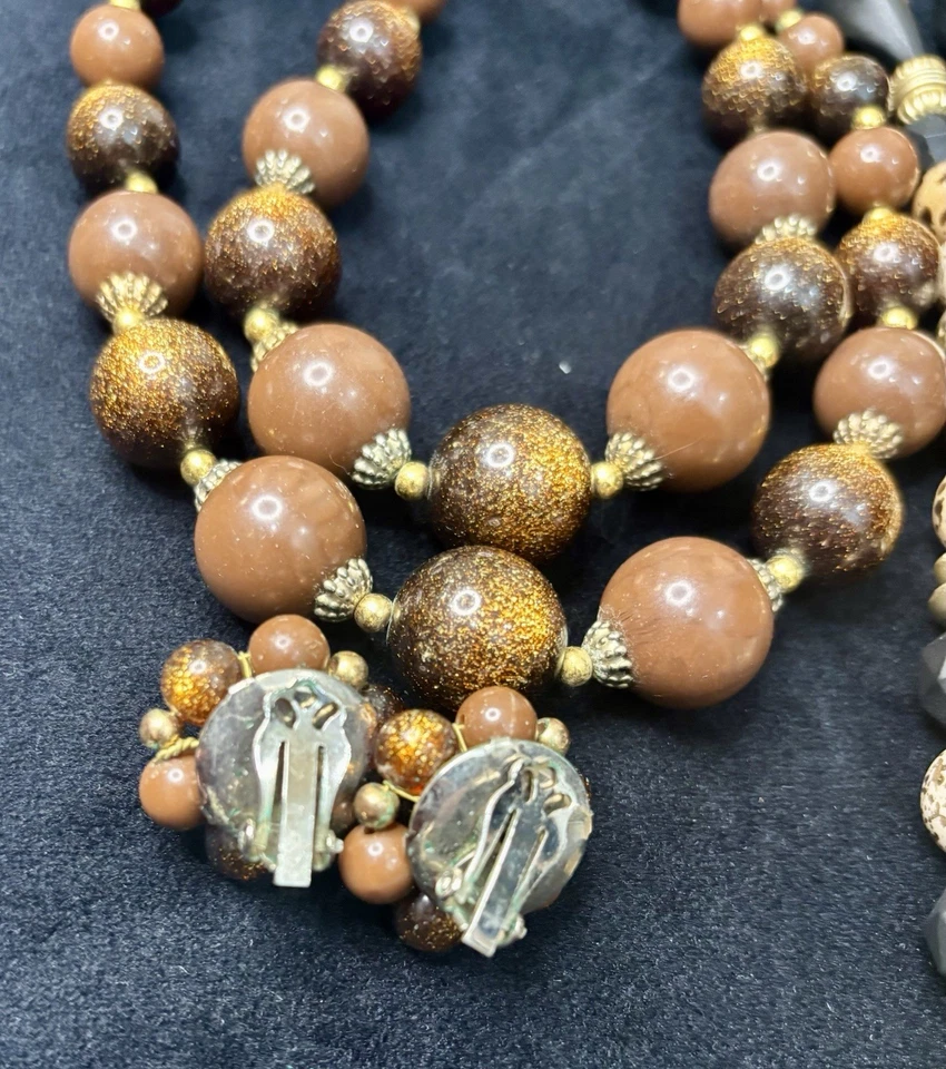 Lote de 5 collares de joyería boho, conjunto de brazalete de madera con incrustaciones vintage, pendiente con clip Foto 4 de 4