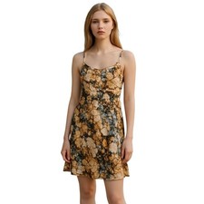 MM COUTURE BY MISS ME BROWN TAN CREAM MULTI-COLOR MINI DRESS S