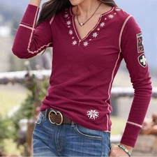 ALP N ROCK || Alpine Henley Long Sleeve in Cranberry Red - SZ XS