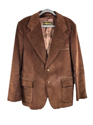VTG 70s Brown Corduroy Sport Coat Patch Pockets Dark Academia Professor Boho 42