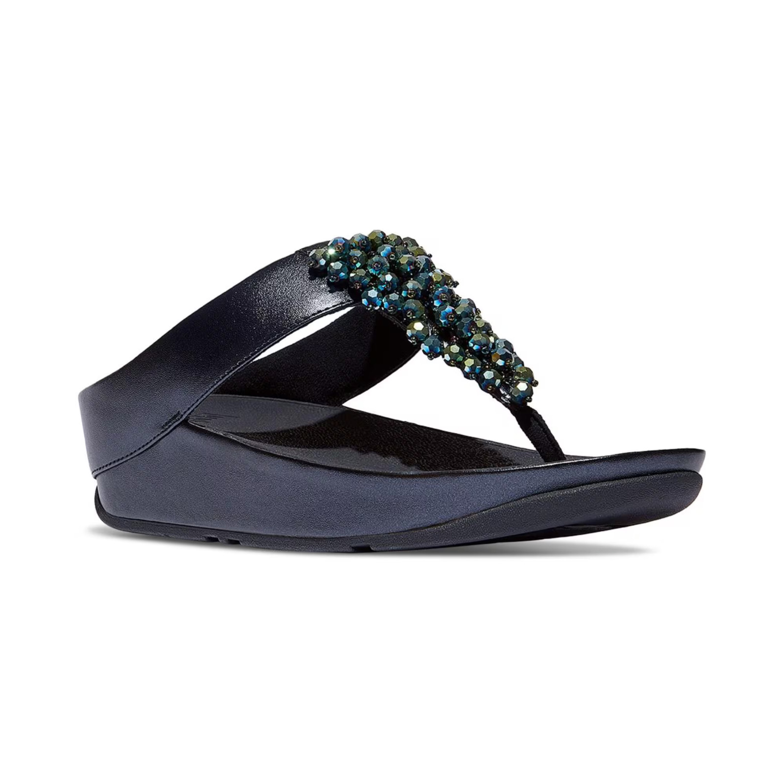 FitFlop Rumba Iridescent Beaded Toe-Post Sandals Metallic Midnight Navy