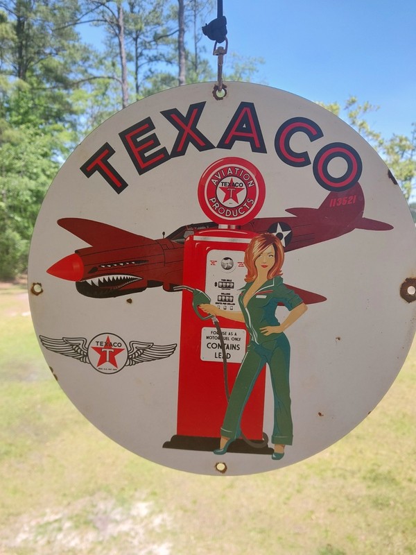 Vintage Porcelain Texaco Aviation Gas Pump Airplane Pinup Girl Metal Sign 11.75"