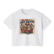 Patriotic Pug Wagon Womens Boxy Tee 4th of Ju...