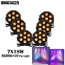 6Pcs LED 7x18W RGBWA UV Flat Par Lighting DMX Control Beam Light Party DJ Club