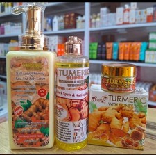 Soft 7 Tumeric  Honey Whitening Glowing Lotion, Oil  F.cream  Soap 4Pcs