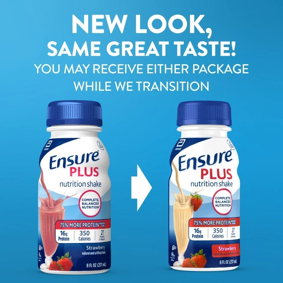 Batido de reemplazo de comida para batido Ensure Plus Strawberry Nutrition 8 fl oz - Paquete de 24 Foto 3 de 4