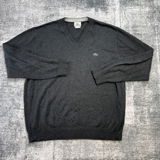 Lacoste Sweater Mens 6 XL Gray V-Neck Knit Lightweight Preppy Ivy Jumper Logo